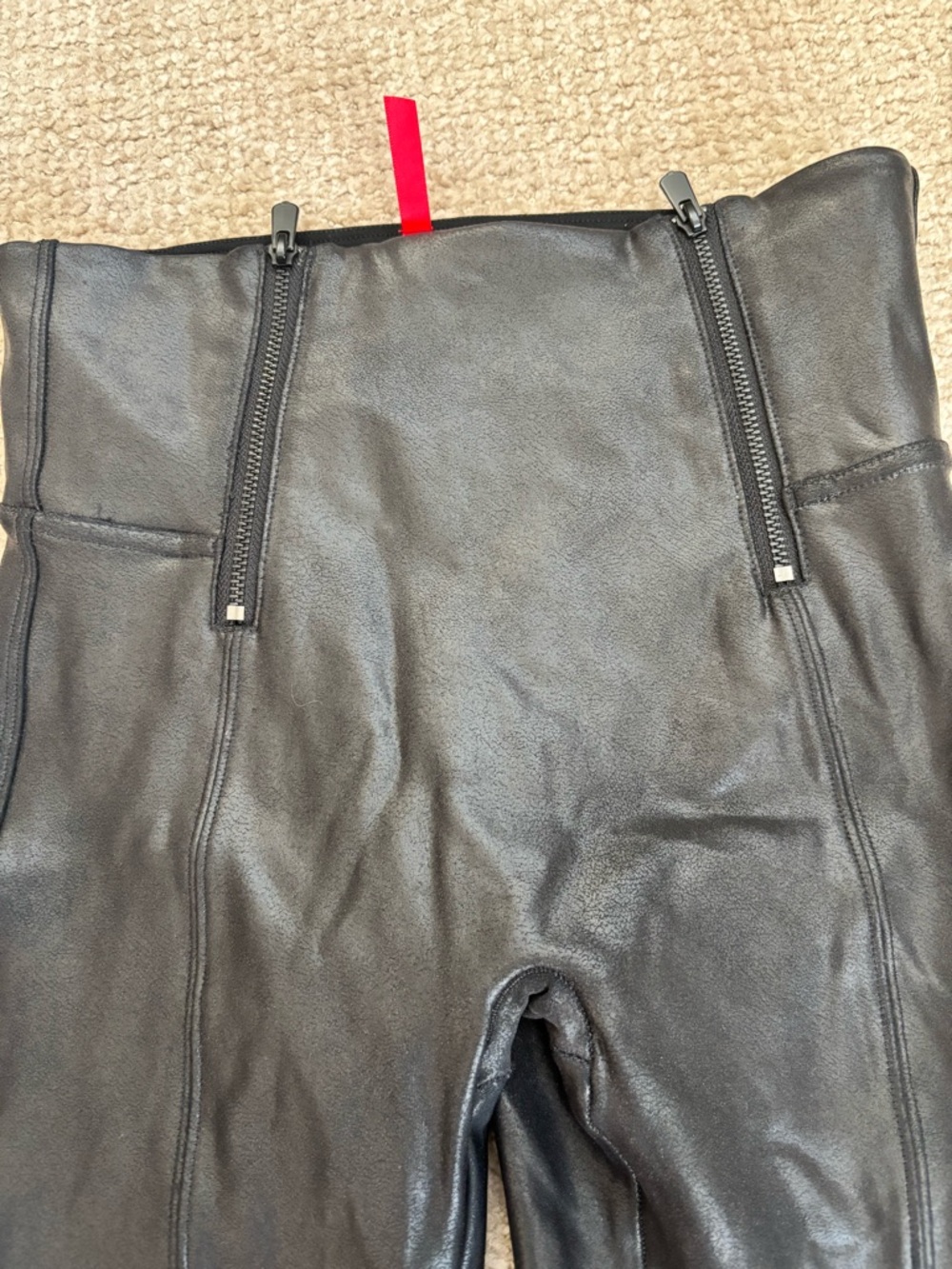 Spanx Faux Leather Leggings Small Petite Black Moto High Waist Zip Detail Skinny - Picture 3 of 7